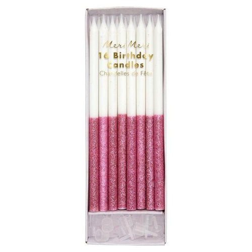 Dark Pink Glitter Dipped Candles
