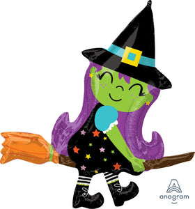 38" Cute Witch on Moon Balloon